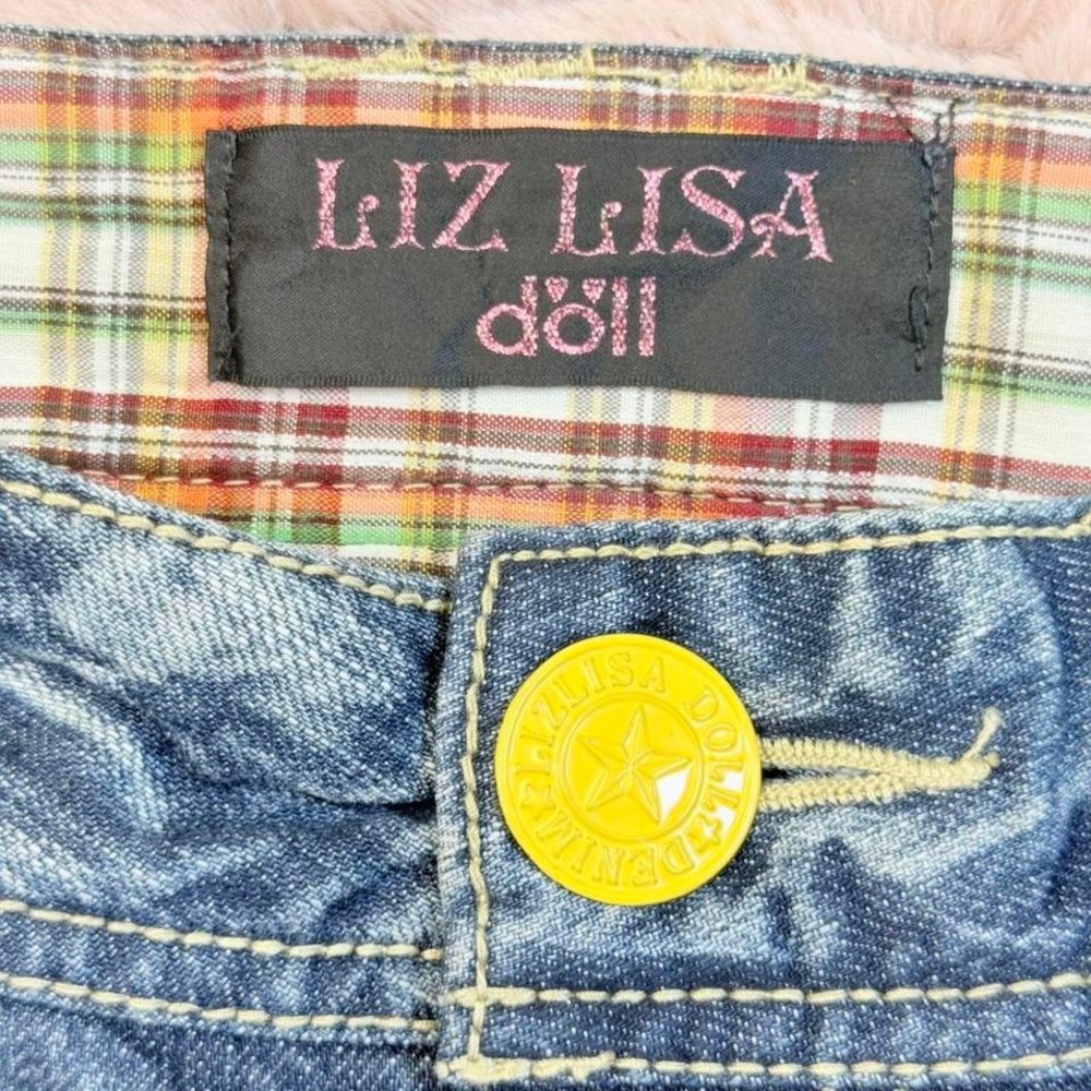 Liz Lisa Doll Denim Mini Skirt Y2K Low Rise Star Stud Distressed Womens S - Picture 6 of 8